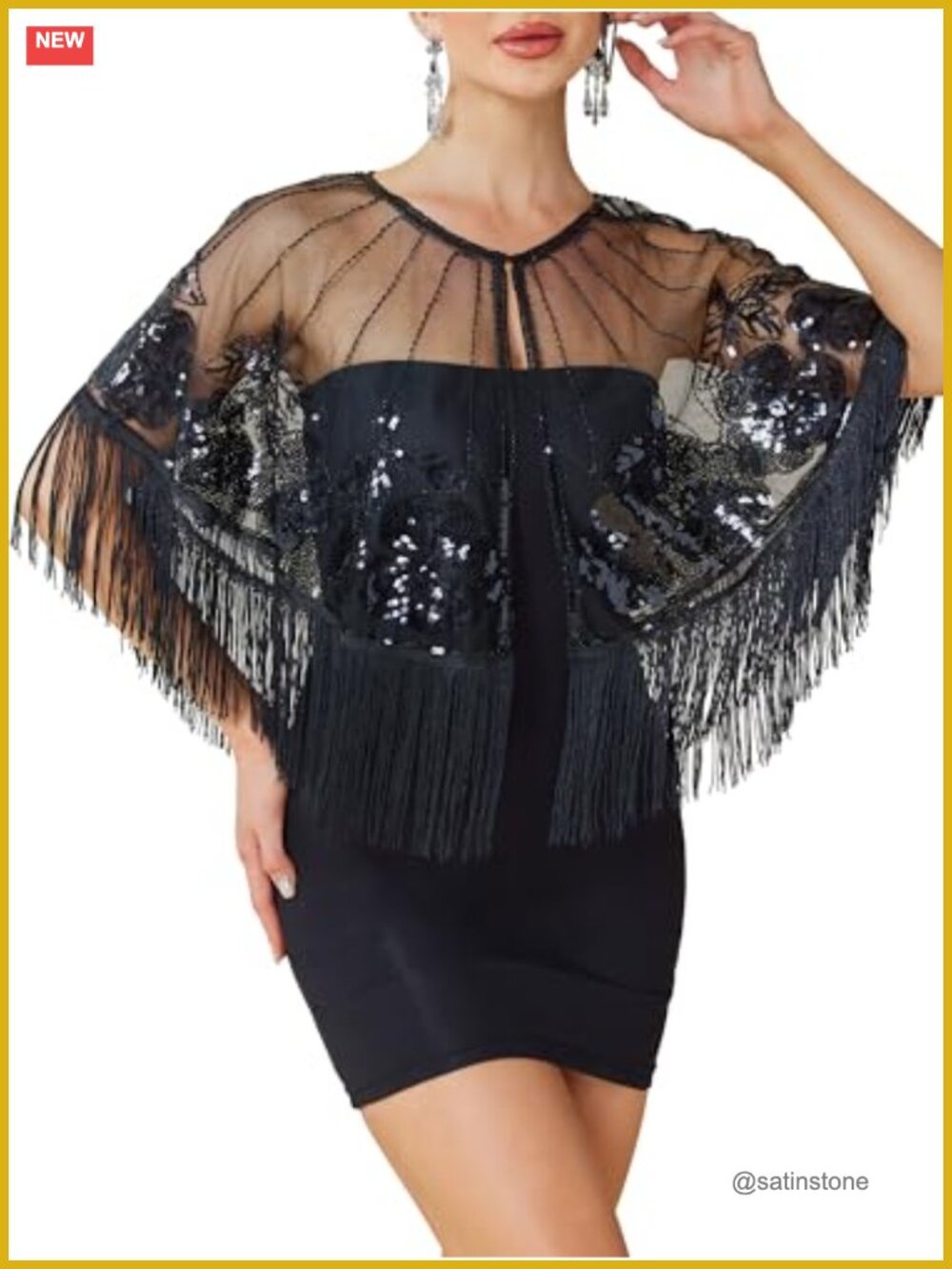 Sequin Beaded Flapper Shawl Wrap Evening Formal Gatsby Party